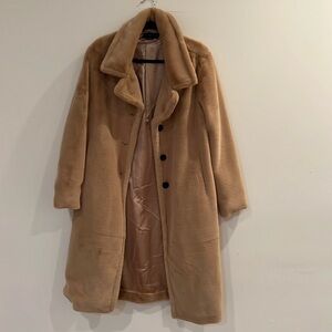 Women’s Camel Hair Faux Fair Coat Size M by Rachel ZOE LA NY With Side Pockets